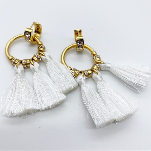 J. Crew Crystal Pave White Tassel Earrings - Picture 4 of 7